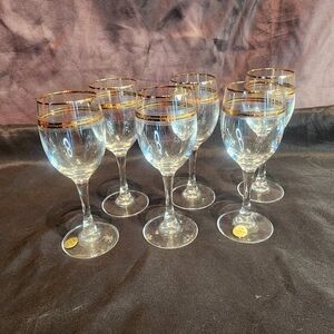 Antique J.G Durand Cristal Etched Wine Glasses, 22Kt Gold Rim +24% PbO,Set Of 6